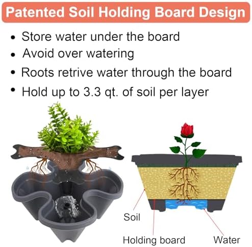 DUNCHATY Stackable Planter, Vertical Garden Planter with Wheels and Garden Tools, Strawberry Planter Indoor/Outdoor 5 Tier Herb Planter Pots for Growing Vegetables and Succulents,Dark Gray - Image 4
