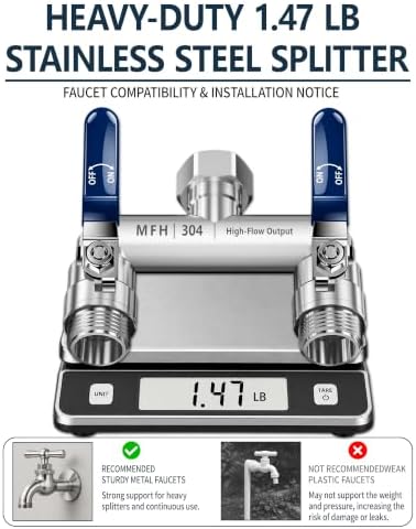 MFH 2-Way Garden Hose Splitter, 304 Stainless Steel, 3/4 GHT, Blue - Image 7