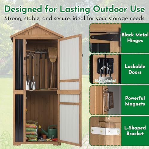 Ketive Outdoor Storage Cabinet Wooden Vertical Garden Tool Storage Shed - Image 5