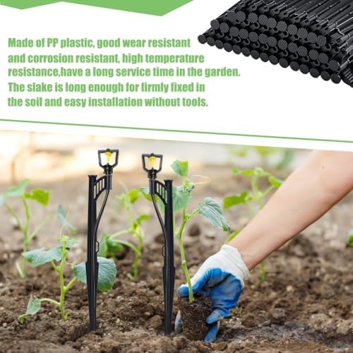 60Pcs 12.8 Inch Irrigation Drip Support Stakes, 1/4 Inch Tubing Hose Holder with 180 Degree Sprayer Emitters Drip Lines Tubing Hose for Micro Sprinkler Gardens Irrigation Supplies - Image 5