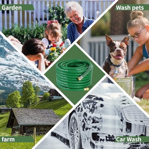 Guitrees 100FT 5/8 Heavy Duty Rubber Garden Hose - 300psi Working, 1000psi Burst - Hot/Cold Water - Five-Layered Braiding for Durability - Versatile for Gardening, Agriculture, Construction(Green) - Image 6