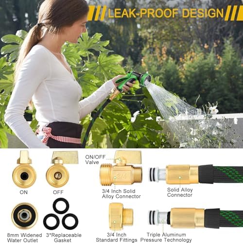Garden Hose 100 ft, Fabric Water Hose with 10 Function Spray Nozzle - Image 3
