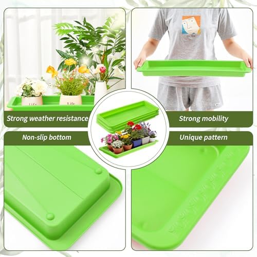 Cinnvoice 4 Pcs 24 x 8 x 1.6 Inch Rectangle Plant Saucer Tray, Green - Image 3