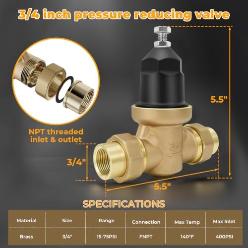 3/4‘’ NR3XL Water Pressure Reducing Valve With Double Union FNPT Connection - Image 2