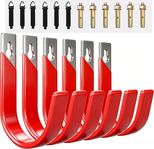 6 Pack Metal Garage Hooks, Heavy Duty Hose Hanger Wall Mounted Utility Storage Hooks for Outside Yard, Sturdy Hose Reel for Water Hose, Brooms, Ladders, Garage Storage by Unknown