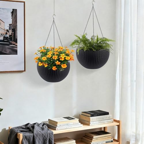 13.4 inch Self-Watering Hanging Planters, 13.4 Inch, Black, 2 - Image 4