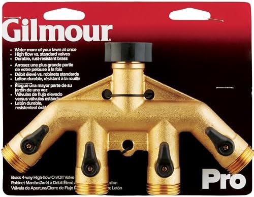 Gilmour Heavy Duty Metal 4 Way Garden Hose Splitter, Quad Water Hose Splitter with Shut Off Valve, Brass Water Manifold - Image 4