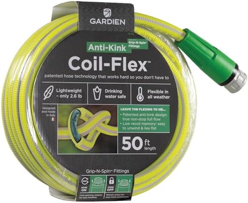 Gardien Garden Hose - No-Crimp, Kink Free, Drinking Water Safe, Lightweight - 50 ft - Rubber by Gardien