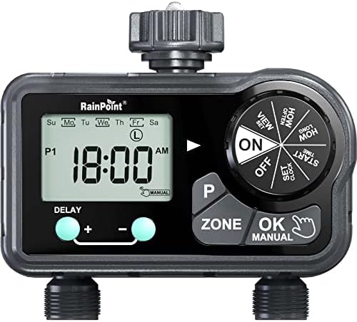 RAINPOINT Sprinkler Timer with 3 Different Programs, Hose Timer for Garden Hose with Rain Delay/Manual Watering/Automatic Irrigation System for Garden, 2 Outlet by RainPoint