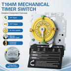 T104M Mechanical Timer Switch, 208-277V 40A Time Switch, Pool Pump Timer, 12 ON/Off 24Hour T104M for Light Lighting WaterHeater Fan and HVAC Systems - Image 5