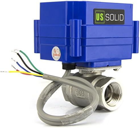 U.S. Solid 1/4 in Motorized Ball Valve NSF Certified 304 Stainless Steel Normally Closed 9-24V DC 5-Wire Full Port IP65 Electric Actuated Valve - Image 2
