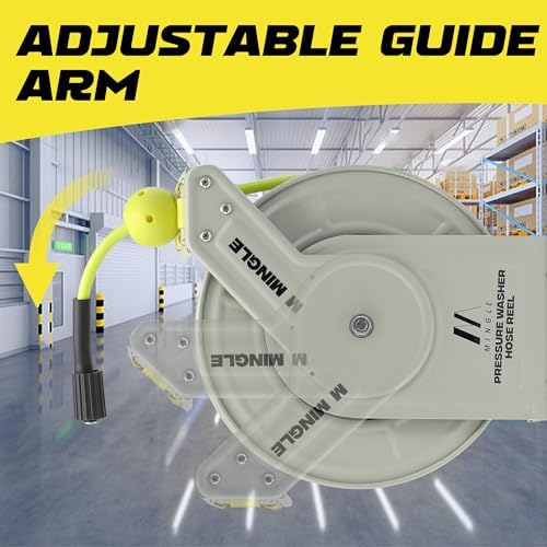 M MINGLE Retractable Pressure Washer Hose Reel, 1/4" × 60ft Power Washer Hose Reel, Auto Rewind Hose Reel, Wall/Floor Mounted, 3600 PSI - Image 3