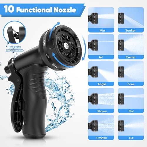 Garden Hose, Water Hose with 10 Function Nozzles, No Kinks, Flexible Hose, Lightweight, Puncture Proof Hose for Yard and Outdoor（52FT） - Image 5
