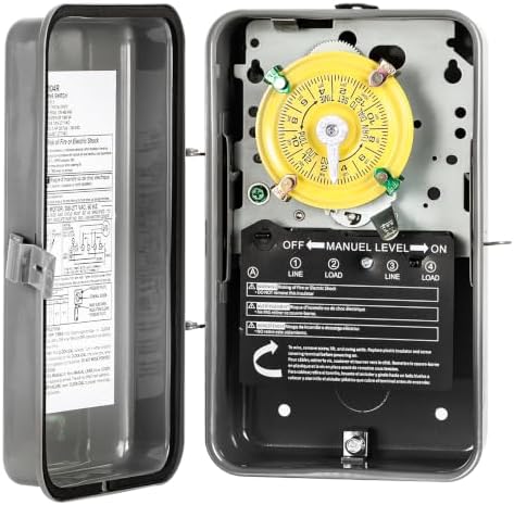 T104R Mechanical Timer Switch,208-277V AC DPST 40A,Pool Pump Switch,Heavy Duty Pool Timers Outdoor,Timer for Lights HVAC Systems,24 Hour 12 ON/Off for Pump, 6 Years Warranty by Unknown