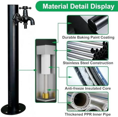 Outdoor Garden Irrigation Spigot Freestanding Garden Tap with Spray Gun, Black Stainless Steel Water Column, Weatherproof Hose Bib Patio, Lawn, Car Washing, Pet Bathing(Style 2,Height: 95cm/37.4in) - Image 3
