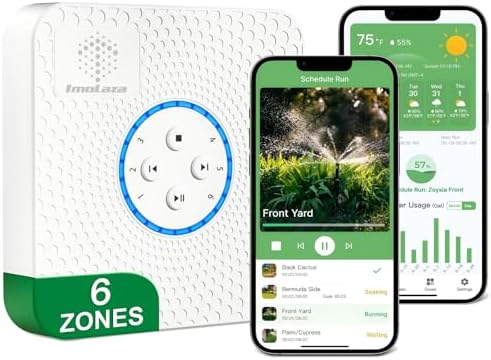 ImoLaza 6 Zone WiFi Smart Sprinkler Controller, ET Master Irrigation Timer by ImoLazasmartsprinklercontroller