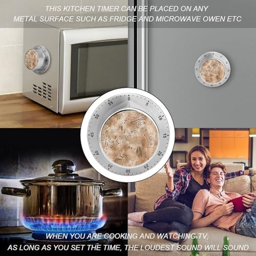 Mechanical Kitchen Timers for Cooking,Hand Drawn Patterns Printed 60 Minute Magnetic Countdown Timer,Cute Cooking Timers with Alarm,Stainless Steel Time Timer Manual No Batteries Required - Image 4