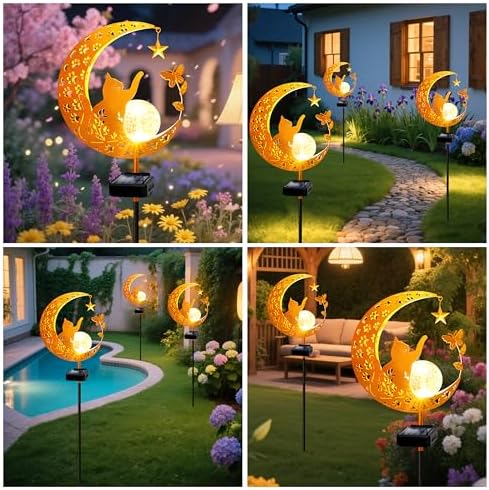 Solar Garden Lights Waterproof, Gift for Women Mom Grandma Wife Daughter, Cat Pathway Stake Lights, Glass Globe with Moon Cat Decor, Outdoor Decor Lights for Walkway Yard Lawn Patio Courtyard Garden - Image 7