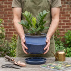 5.8 Inch Plant Pot: Ceramic Planter with Drainage Hole & Saucer - Flowerpot for Indoor & Outdoor Plants with Separate Tray for Home & Office - Blue - Image 2
