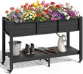 YITAHOME Raised Garden Bed HDPE, 47x18x31In Raised Flower Bed Poly-Wood Weather-Resistant Elevated Planter Box with Lockable Wheels & Storage Shelf for Vegetable Flower, Black by YITAHOME