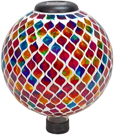 Sunnydaze Magenta Medley 9.5” Mosaic Glass Plant Watering Globe with Clay Spike and Summer Trellis 10” Solar Gazing Ball - Image 2