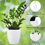 Yungyan 10 Sets 5" Self Watering Hanging Planter White Lazy Flower Pots Plastic Wall Propagation Window Wall Mount Planter with Hooks and Absorbent Cotton Ropes for Indoor Succulent Plants - Image 4