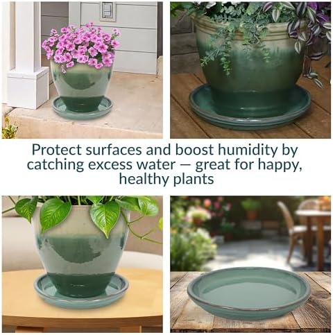 Sunnydaze 12" Ceramic Plant Saucers for Planters, 2pk, Seafoam - Image 4