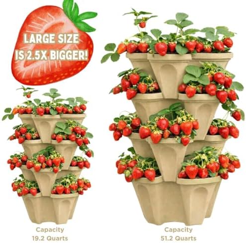 Large Vertical Planter Tower, 4 Tier Stackable Garden Planter, 28 Plant Sites, Heavy Duty Strawberry Planter, Vertical Growing System with Center Hole, Made in USA (Desert Sand) - Image 6