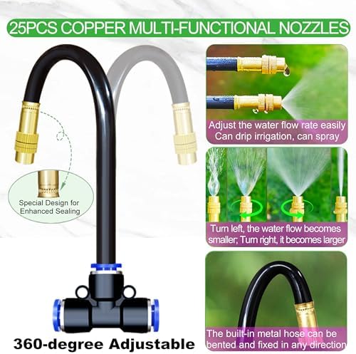 98 Ft Drip Irrigation System,360°Bendable Drip Irrigation Kit,25 Nozzles and 27 Quick Connectors,Automatic Garden Irrigation System,Adjustable Atomizing System for Plants, Greenhouse,Yard,Lawn - Image 3