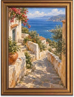 Stone Path Through Coastal Village Gold Framed Poster for Farmhouse Art by Unknown
