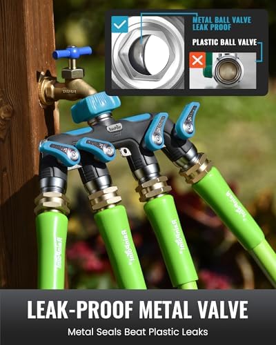 RAINPOINT 4 Way Garden Hose Splitter, 100% Metal Heavy Duty Water Hose Splitter with Individual Shut-Off Valves, 3/4" GHT High Flow Outdoor Faucet Splitter, 1.81" Extra Long Handle (Blue) - Image 5