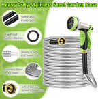 GOXAWEE 100FT Garden Hose, Stainless Steel Water Hose, 10 Function Nozzle - Image 2
