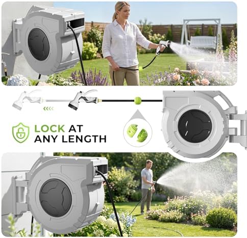Retractable Garden Hose Reel, 1/2 Inch x 130ft, Wall Mounted Hose Reel - Image 3