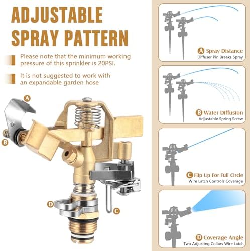 JaGely 3 Pcs Lawn Impact Sprinklers for Yard Heavy Duty Brass Water Sprinkler with Spike Base 360° Adjustable Lawn Irrigation Equipment for Large Area Garden Grass Yard Patio - Image 3