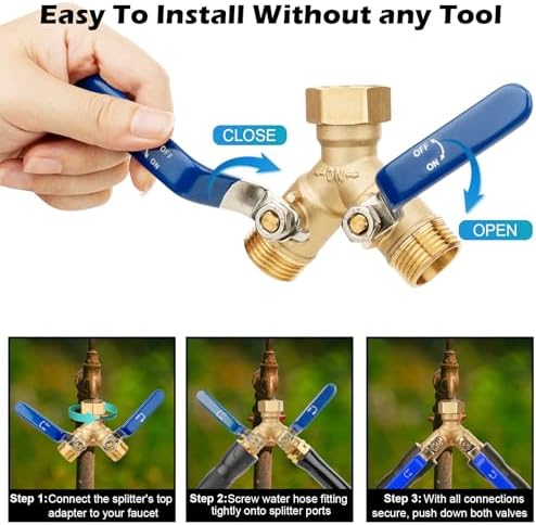 SheeChung RV Hose Splitter 2 Way Heavy Duty, Garden Hose Splitter With Stainless Steel Long Handle and Short Garden Hose 8ft x 5/8",Water Hose for Hose Reel Faucet,Lightweight,Leak Free,Flexible - Image 5