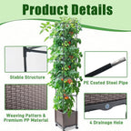 Quibbay Raised Garden Bed Planter Box with Trellis, 62.2" Self-Watering Tomato Planters for Climbing Plants Vine Flowers Outdoor Patio, Tomatoes Cage with Trellis Wheels for Outdoor, 1Pack - Image 2