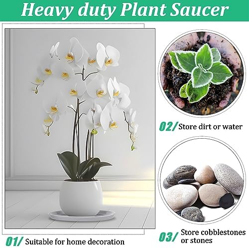 Eccliy 6 Pack Plastic Plant Saucer, Round, 25 Inch, White - Image 5