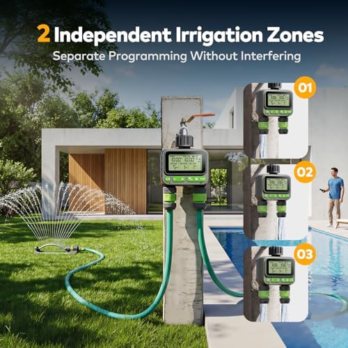NexusLab Wireless Remote Hose Timer, 4 Programmable Watering Schedules (1 Sec to 99 Hr), IP65 Waterproof Sprinkler & Drip Irrigation Timer, 3/4 inch NH Thread, Rain Delay, AA Battery - Image 4