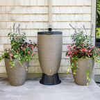 Newport 50‑Gallon Flat‑Back Rain Barrel with Stand & Planter Bundle – Sandstone | Removable Lid, UV-Stabilized Outdoor Water Storage - Image 2