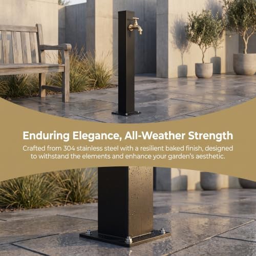 304 Stainless Steel Vertical Garden Water Column with Freestanding Hose Stand, Lock Faucet, Antifreeze Faucet, Hydrant Water Feature Fountain, for Irrigation Gold Square Tube 6 - Image 3