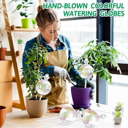 17 oz Up 2 Weeks Extra Large Plant Watering Globes, Self Watering Planter Insert Iridescent Self Watering Globes, Vacation Plant Watering Devices-Watering Bulbs for Outdoor Plants (Extra Large 4-Pack) - Image 3