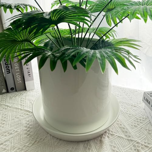 Ceramic Plant Saucer Tray 12 14 15 Inch White, 15" OD x12.25 ID x2.2 Deep| Extra-Large Size Sturdy Heavy Duty Glazed Bevel Planter Drip Flower pots with Catch Basin for Indoor Outdoor Plants - Image 3