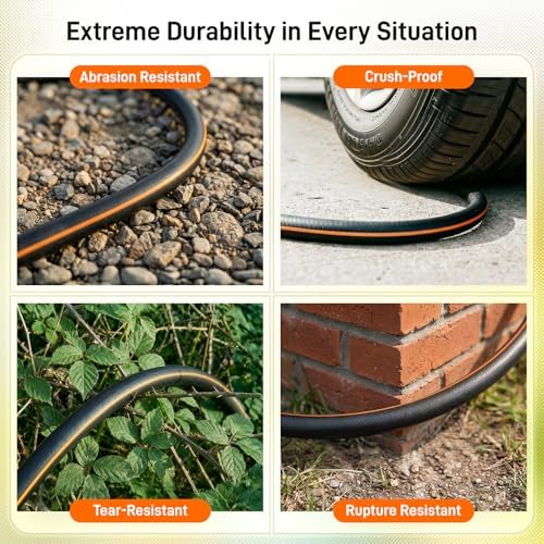 Garden Hose, 75ft 5/8" Heavy Duty Rubber Water Hose, 550 PSI Burst, 360° Anti-Kink Swivel Connectors, All-Weather Flexible, Leakproof 3/4" Brass Male to Female Fittings - Image 6