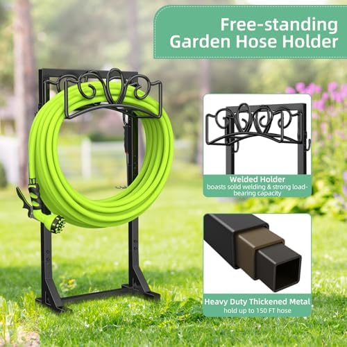 Garden Hose Holder Reel, Upgraded Metal Hose Reels Holds 150ft Hose | Heavy Duty Freestanding Water Hose Holders, Detachable Hose Storage Hanger for Outside - Flower Vine - Image 3
