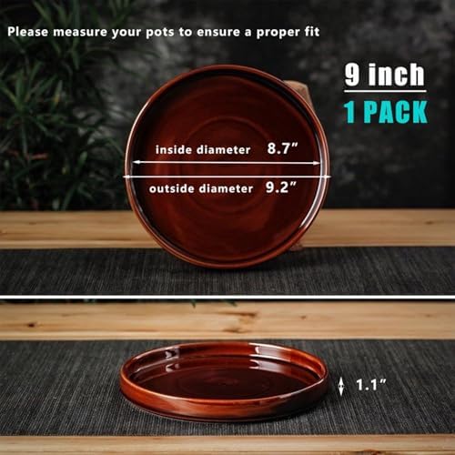 Ceramic Plant Saucer 9 Inch, Round Plant Trays for Indoors/Outdoors, Flower Pot Saucers for Holding Water Drips and Soil, Ceramic Drainage Tray for Plant Pot (Reactive Glaze Brown) - Image 3