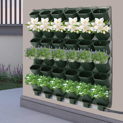 Self-Watering Wall-Mounted Planter, 36 Pots Wall Mounted Plastic Plant Grow Pot Vertical Garden Planter with Intelligent Control & Adjustable Irrigation System for Indoor Outdoor (Green, 36 Pots) - Image 4