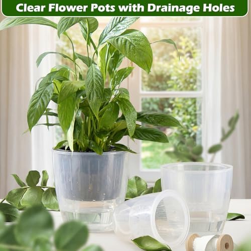 9 Pcs 3 Each of 5'', 6.5'', 7'' Large Clear Self Watering Plant Pots - Image 6
