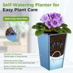 Self Watering Pots for Indoor Plants, 2 Pack Flower Pots Self Watering Planter 10.7" x 6.9" Plastic Pots African Violet Wick and Grow Pots Tall Orchid pots Square Large Plant Pots, Blue - Image 4