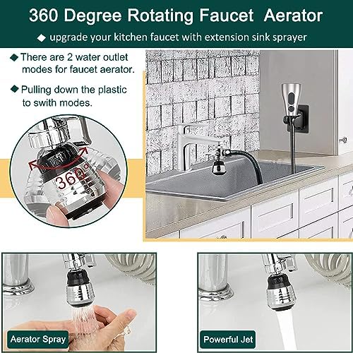 Kitchen Faucet Hose Sprayer Attachment for Tub Faucet, Sink Faucet Sprayer Replacement Head with 59” Black Stainless Steel Hose, Water Saving Aerator and 3-Way Diverter Valve - Image 3