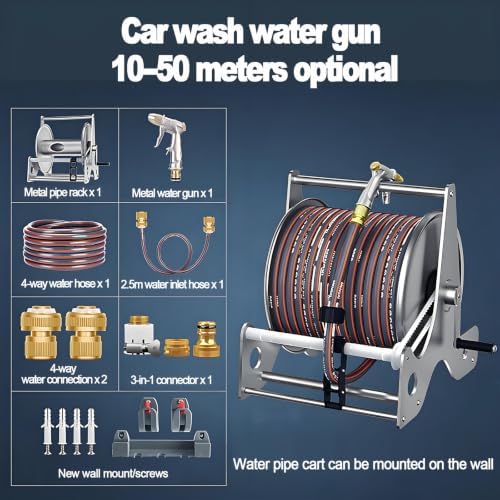 40m Capacity Stainless Steel Garden Water Hose Reel Rack-40mHose - Image 7